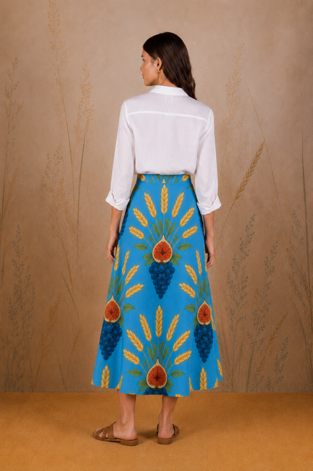 Women's Crecentia long linen skirt blue