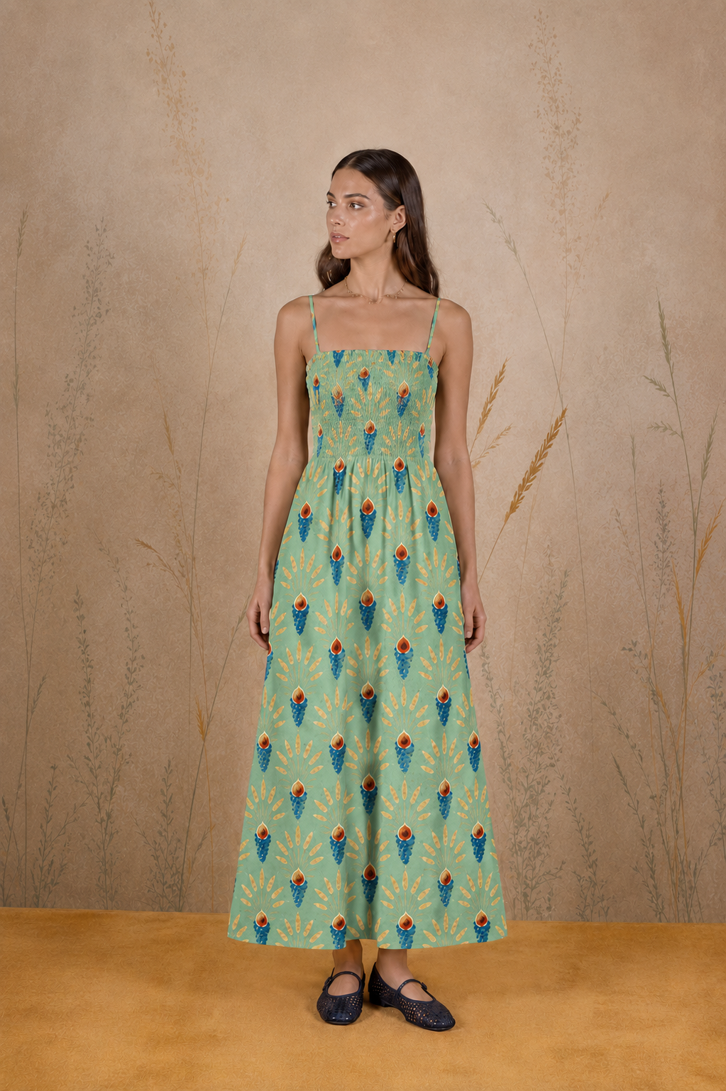 Women's Venustas long linen dress green