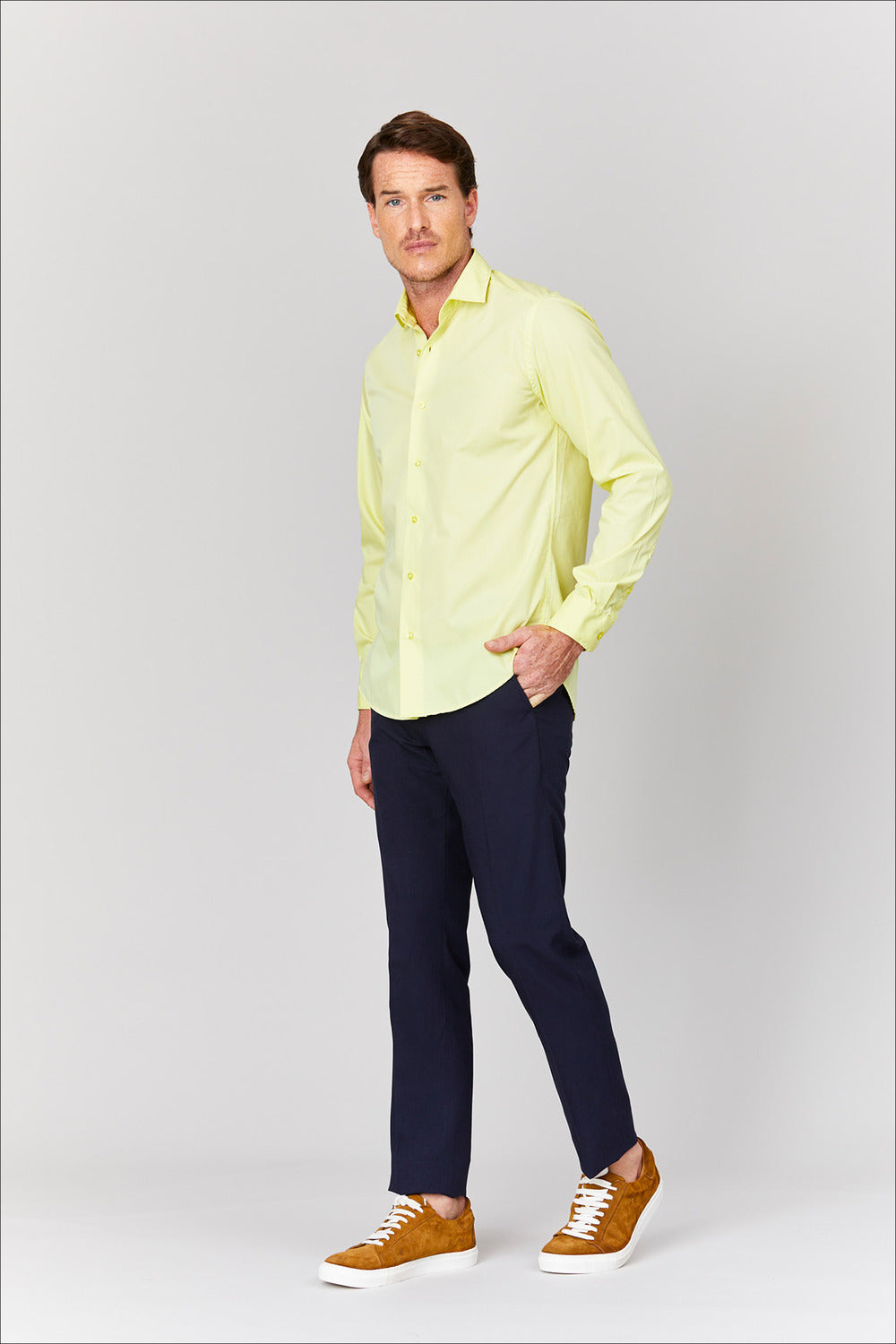 basic yellow cotton muslin shirt - soloio