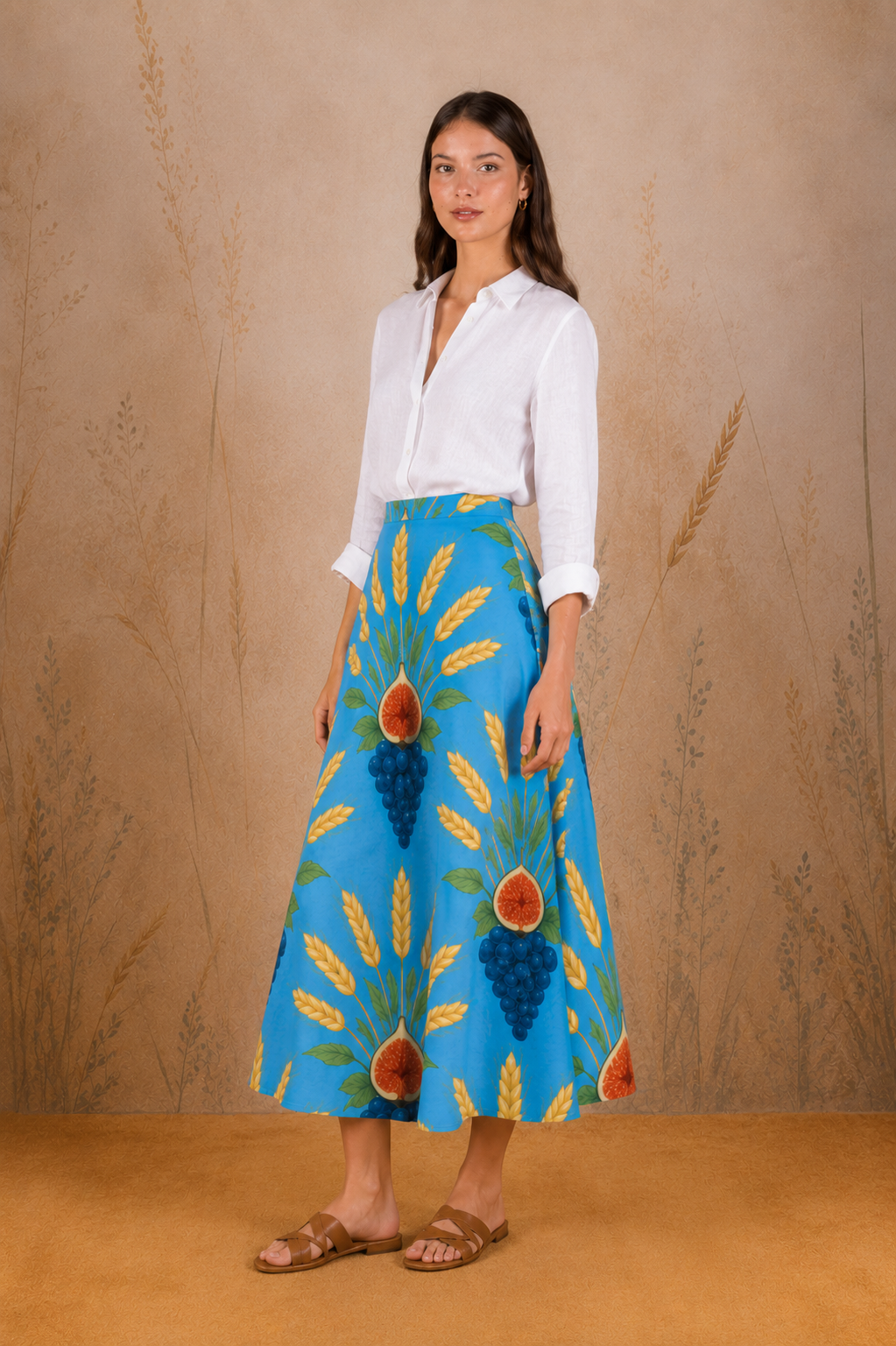 Women's Crecentia long linen skirt blue