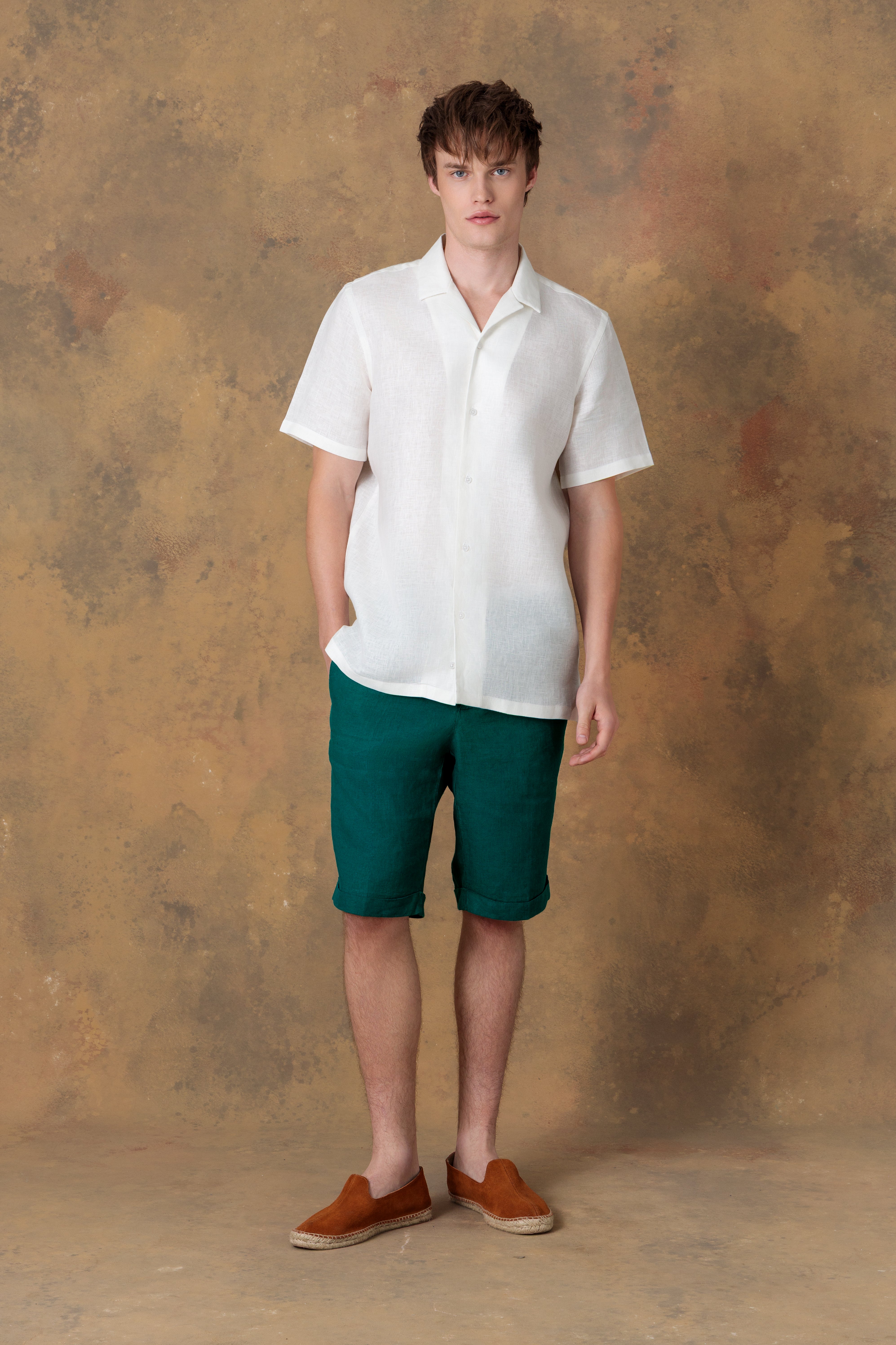 Men's linen shirt bowling spina white