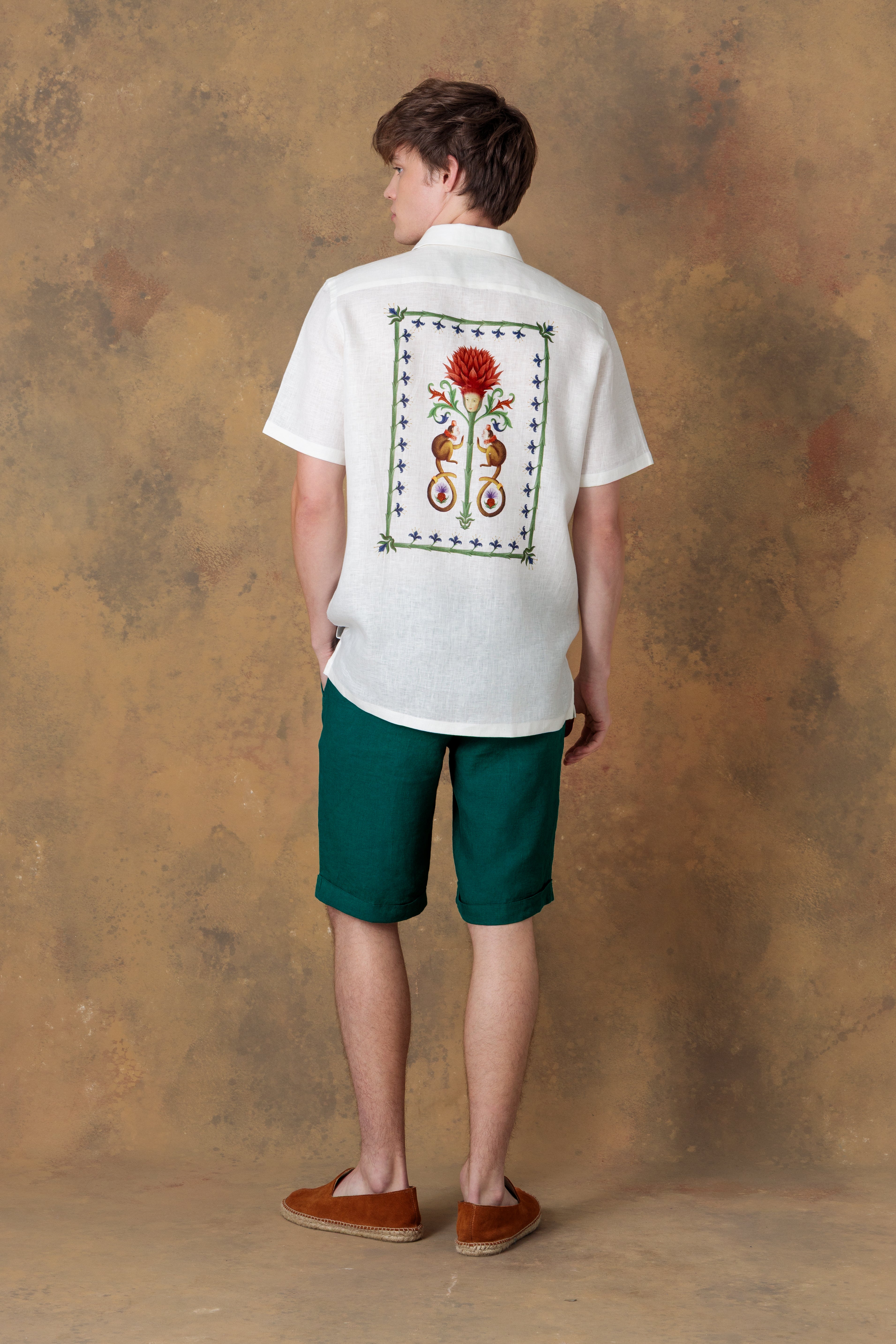 Men's linen shirt bowling spina white