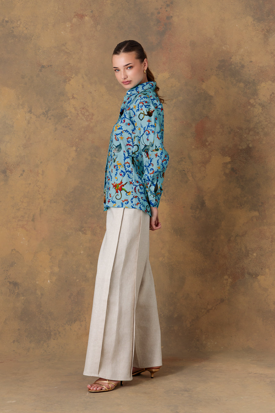 women's shirt linen delphos turquoise