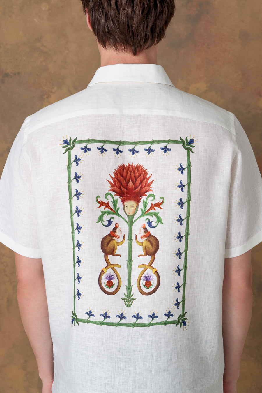 Camisa de lino bowling blanca para hombre spina