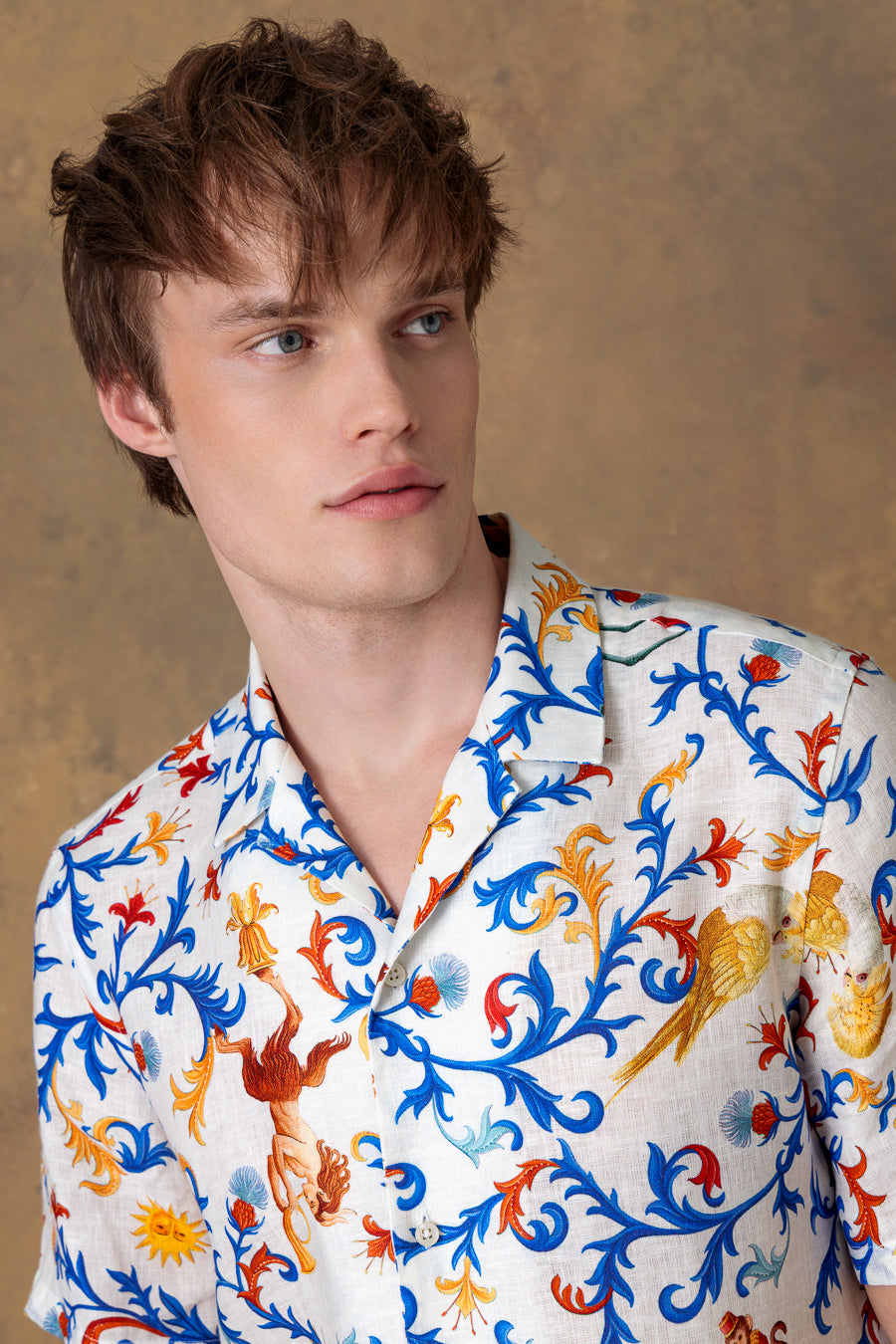 men's shirt linen bowling chiron white
