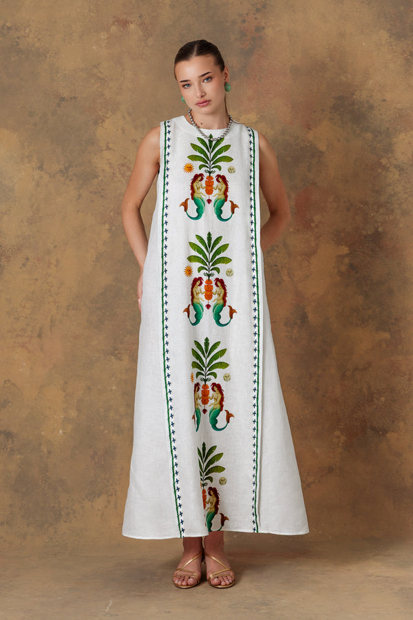 Vestido de lino blanco para mujer amanzi