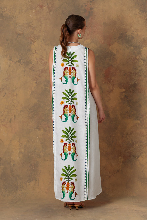 Vestido de lino blanco para mujer amanzi