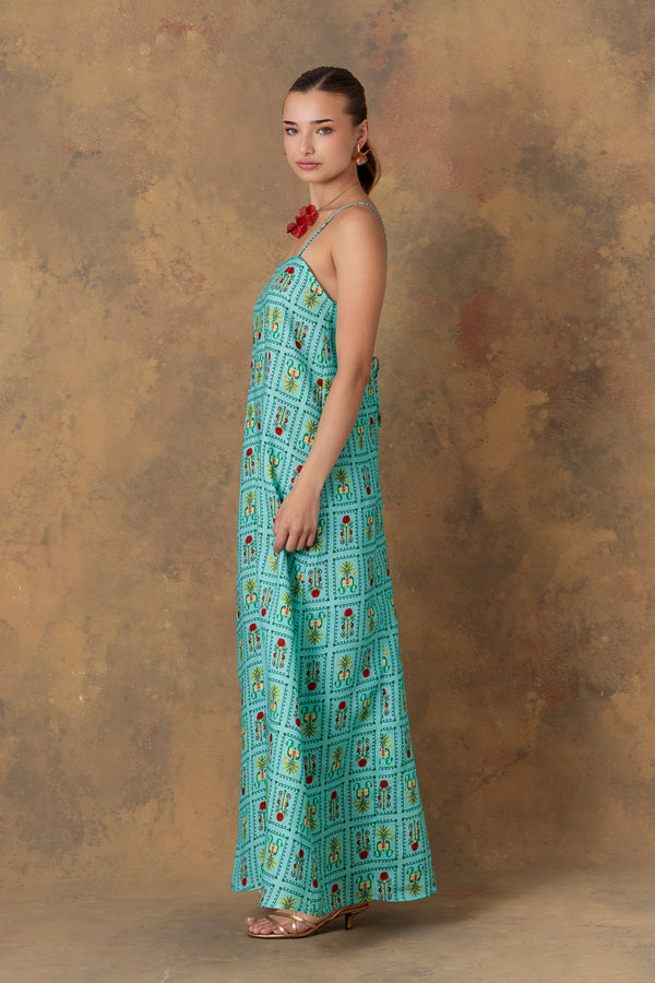 Vestido de lino turquesa para mujer dionisio