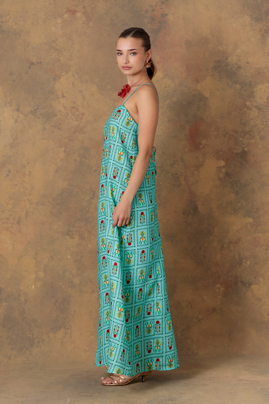 Women's dress linen dionisio turquoise