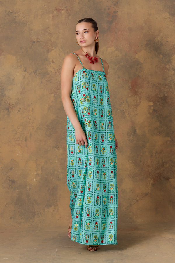 Vestido de lino turquesa para mujer dionisio