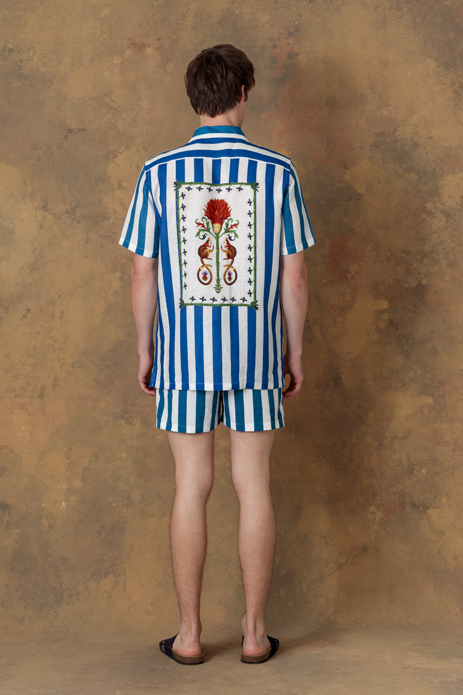 Camisa de lino bowling rayas azules para hombre nerida