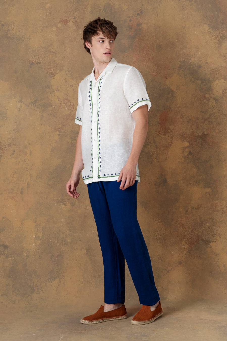 Camisa de lino bowling blanca para hombre acantha