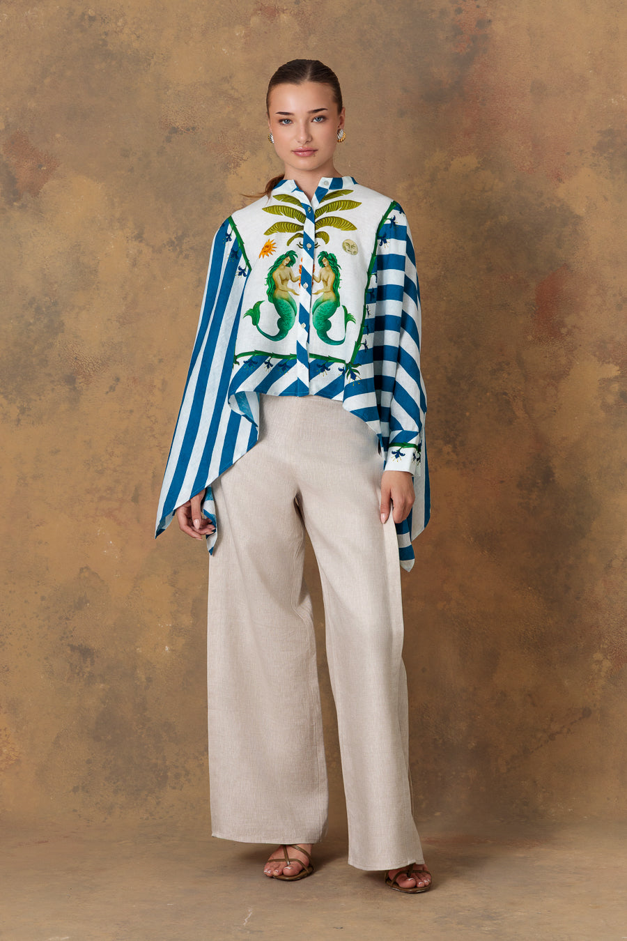 Blusa de lino rayas azules para mujer nerida