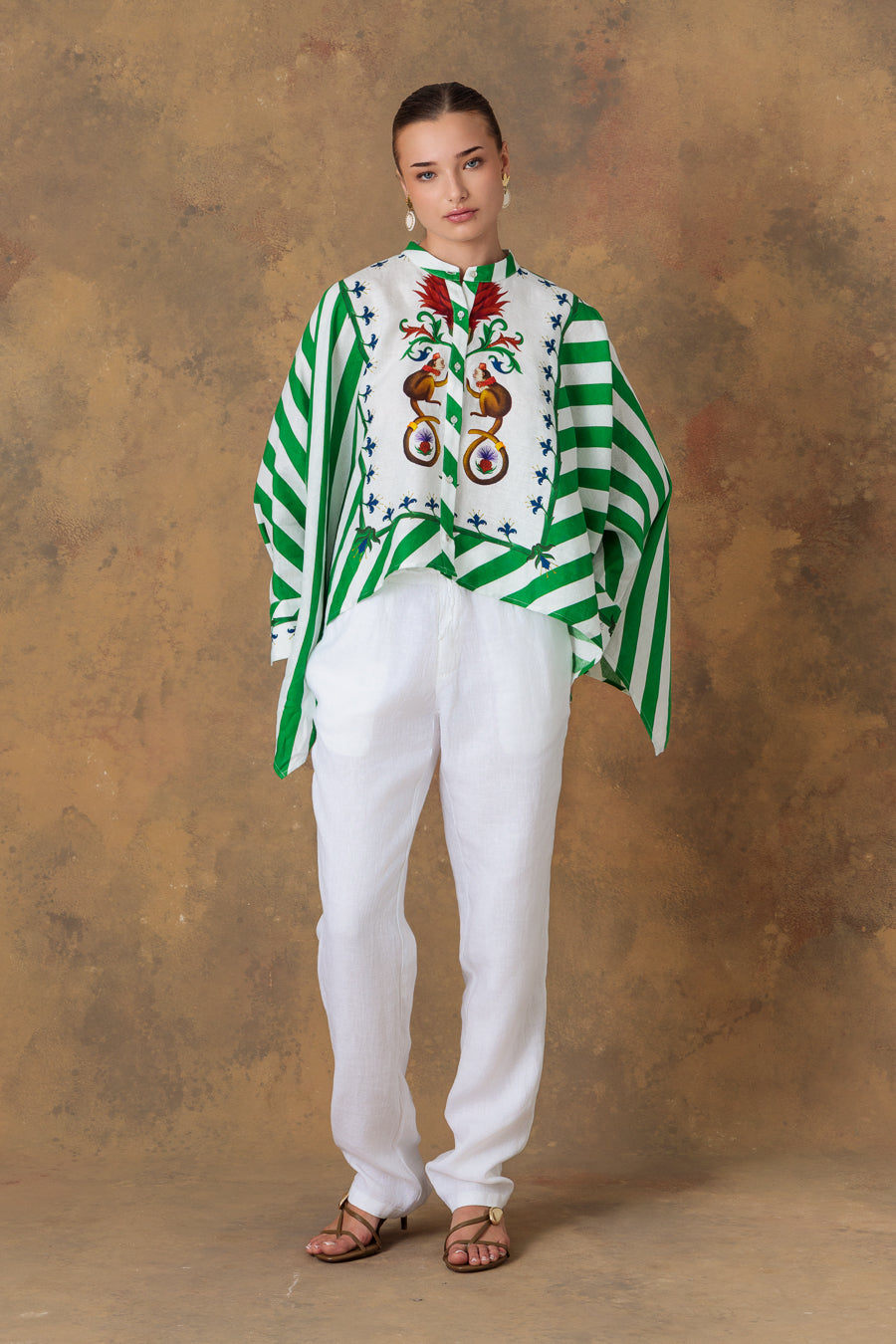 Blusa de lino rayas verdes para mujer spina