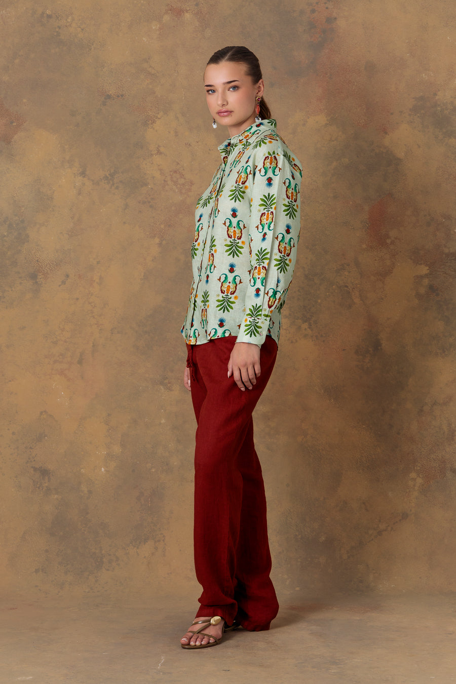 Women's shirt linen marea turquoise