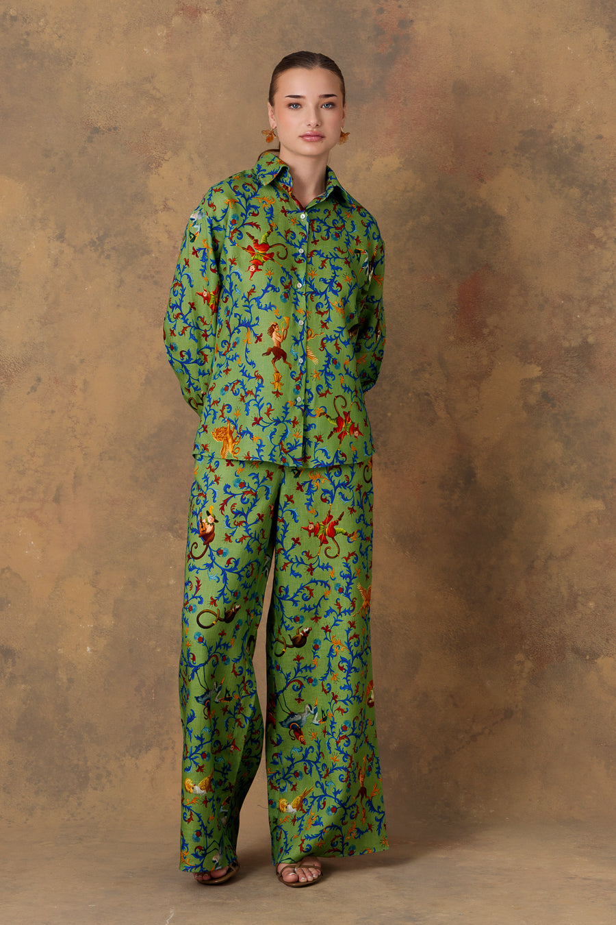 Pantalón de lino verde para mujer delphos