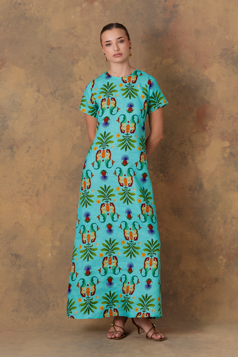 Vestido de lino turquesa para mujer marea