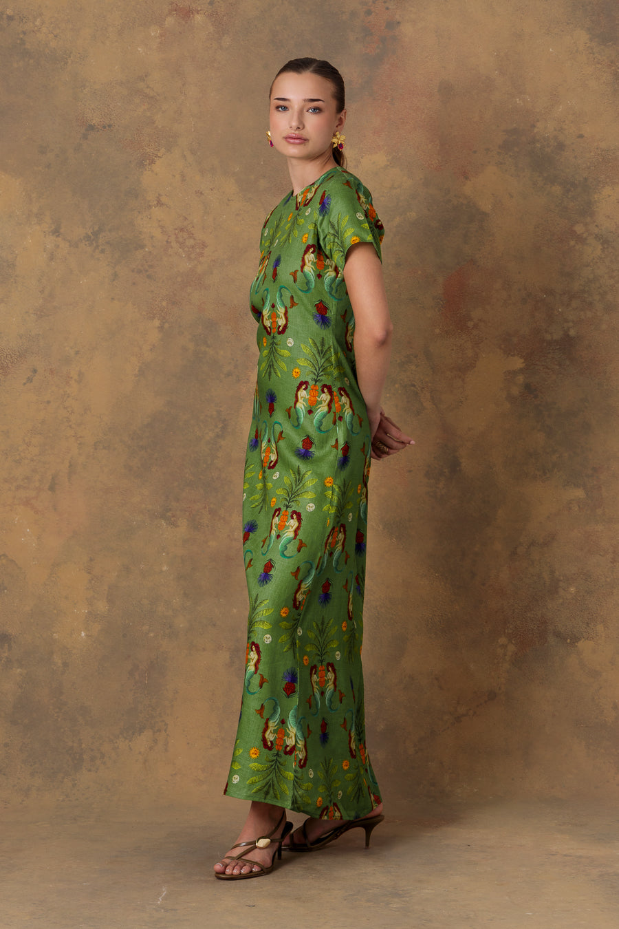 Vestido de lino turquesa para mujer marea