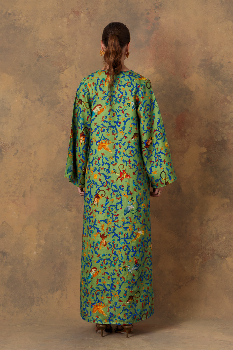 Kimono en lino verde para mujer delphos