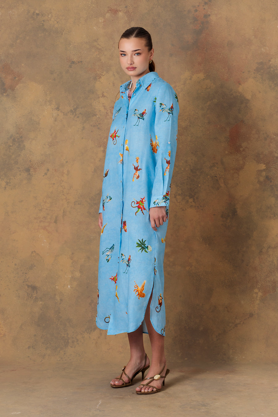 Women's dress linen panteon light blue