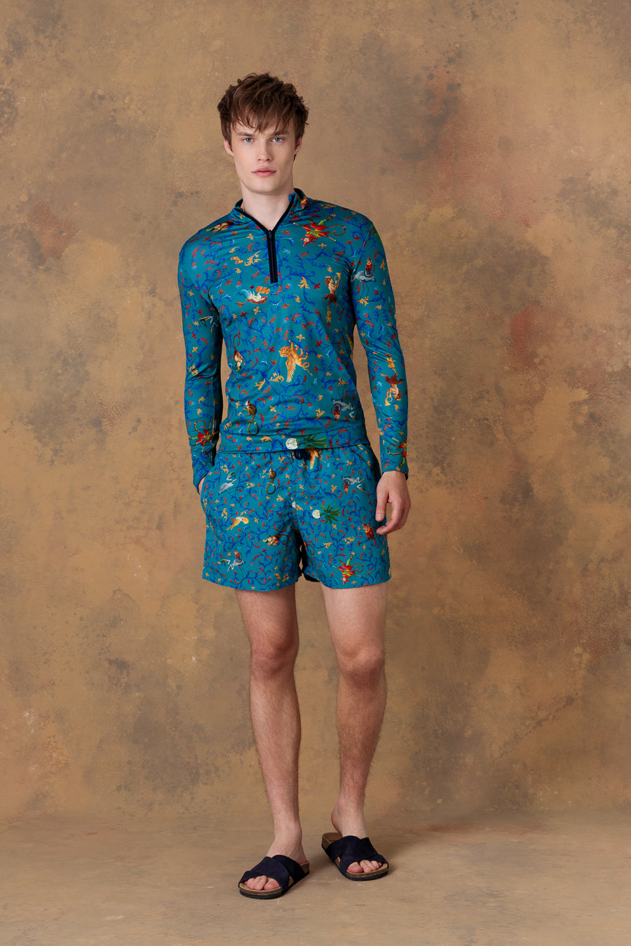 Camisa de playa para hombre delphos petróleo