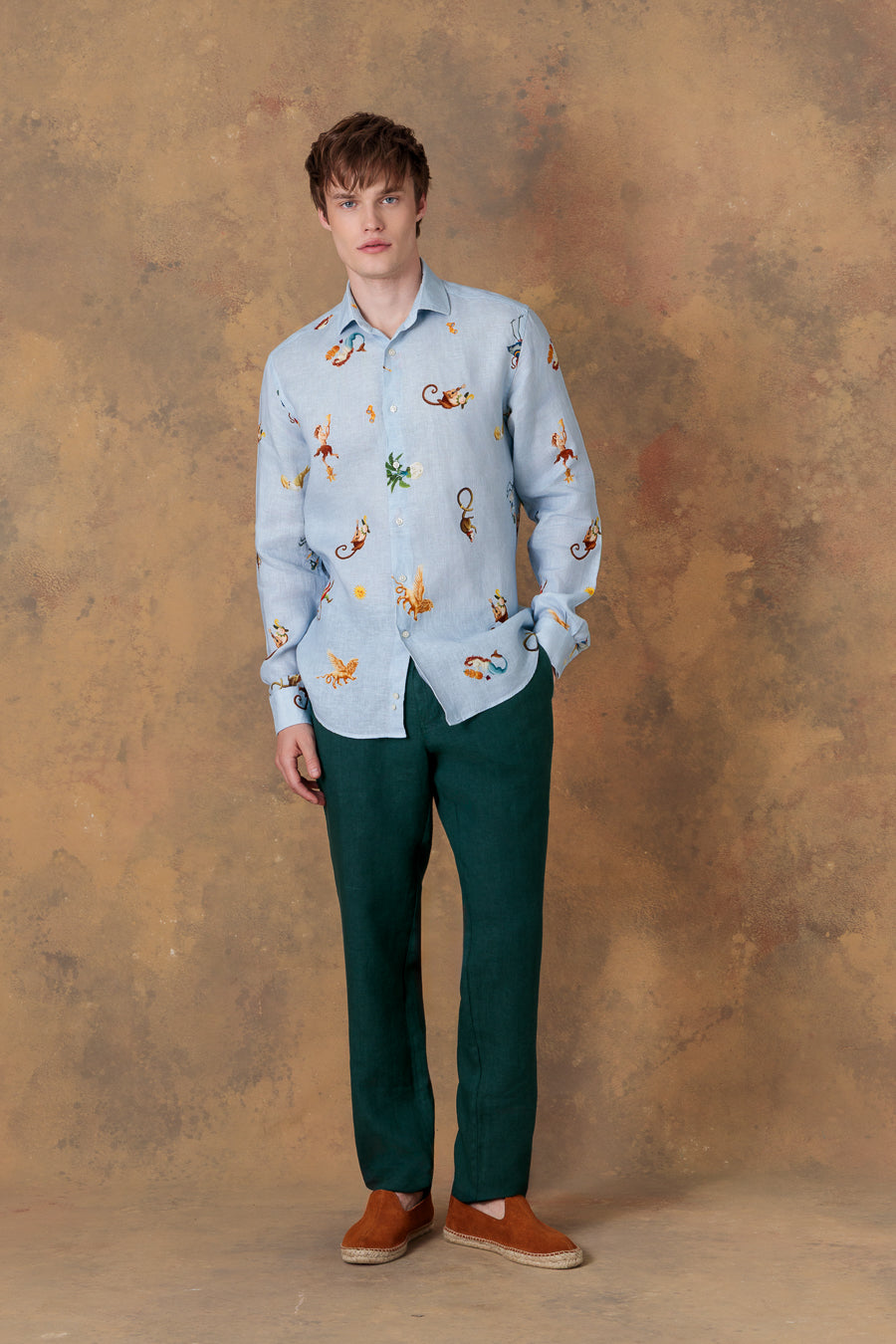 men’s linen shirt panteon light blue