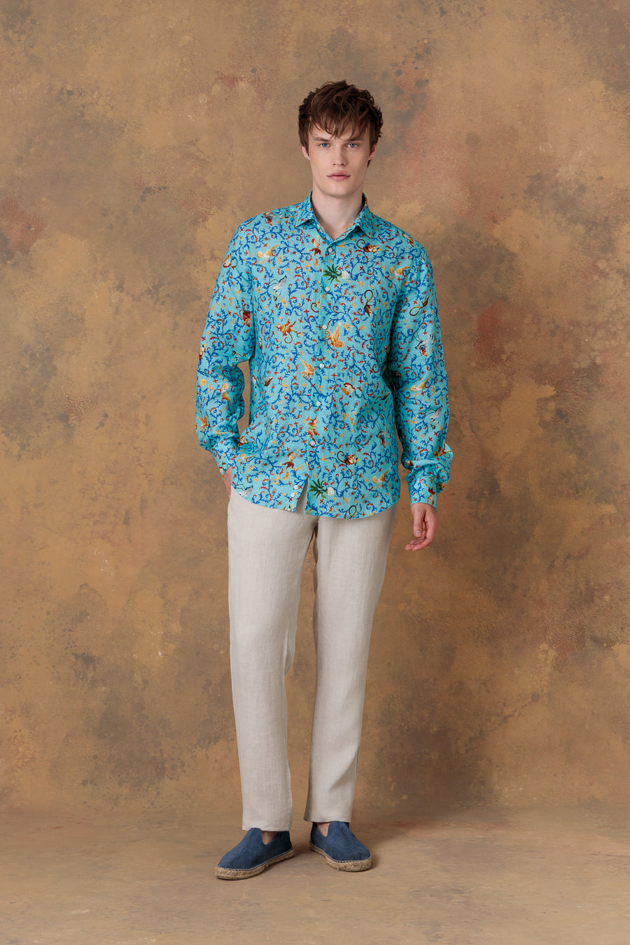 men's shirt linen delphos turquoise