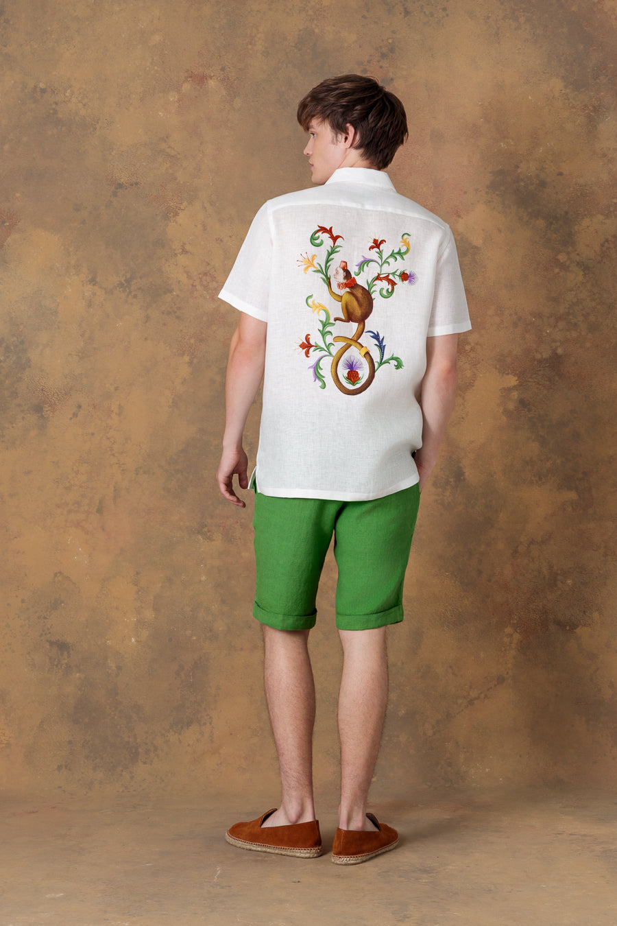 camisa de lino para hombre bowling satyr blanca