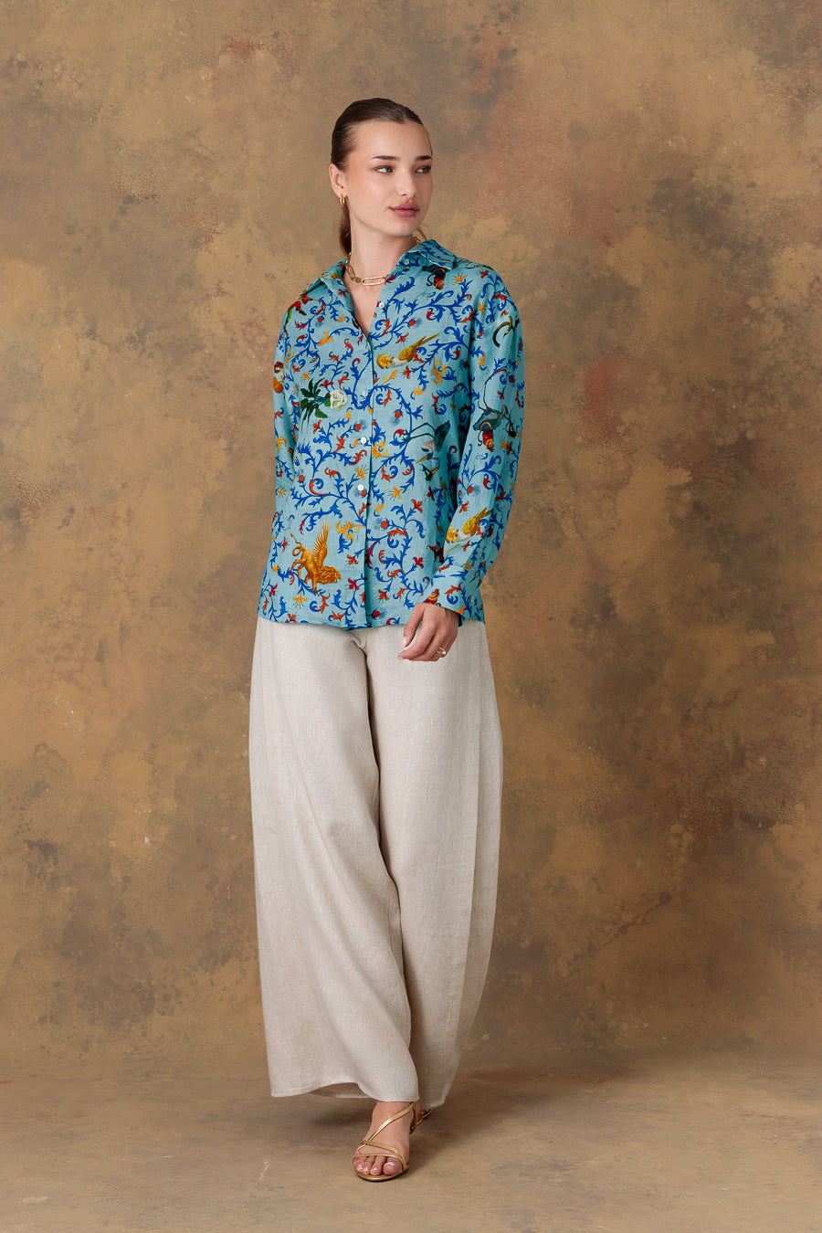 women's shirt linen delphos turquoise
