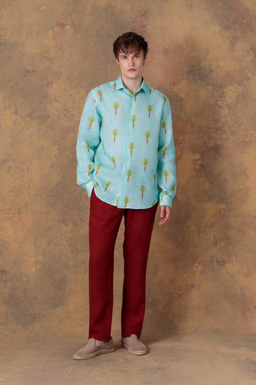 Men's shirt linen orfeo turquoise