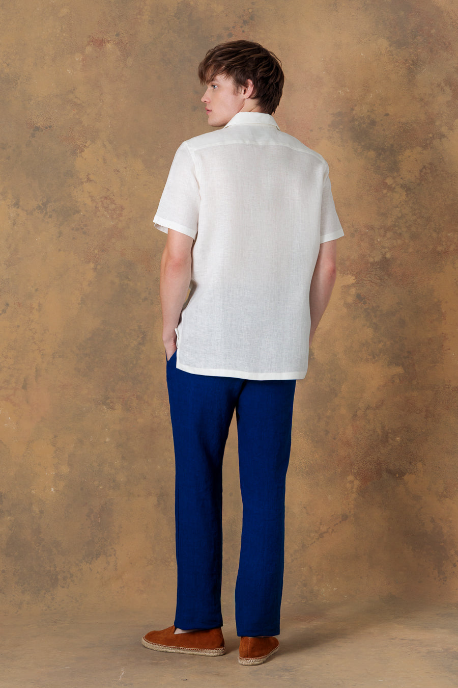 Men's linen shirt bowling thalos white