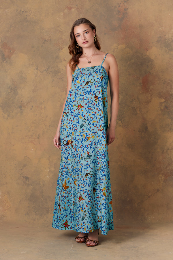 vestido de lino para mujer delphos turquesa