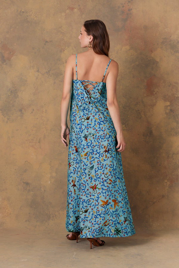 vestido de lino para mujer delphos turquesa