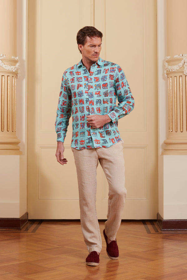 justiniano linen shirt turquoise