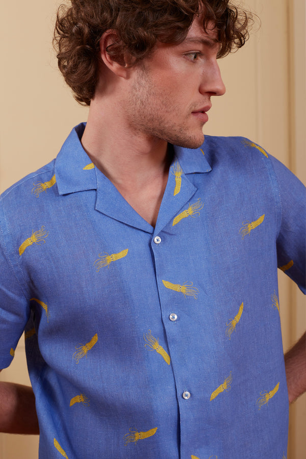 acqua linen shirt mc blue