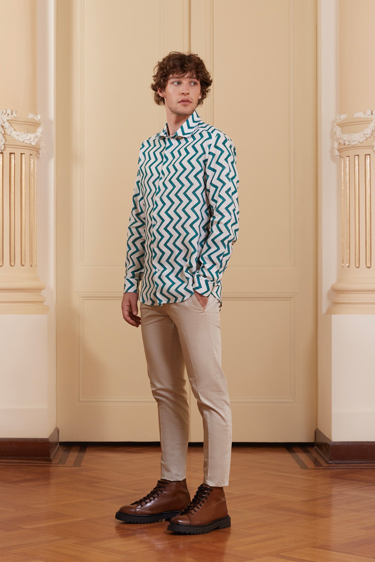 zigzag linen shirt green