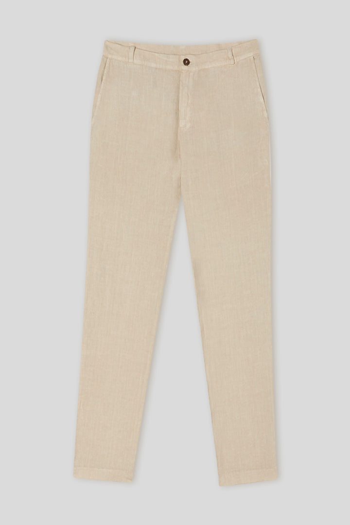 linen basic pants beige - soloio