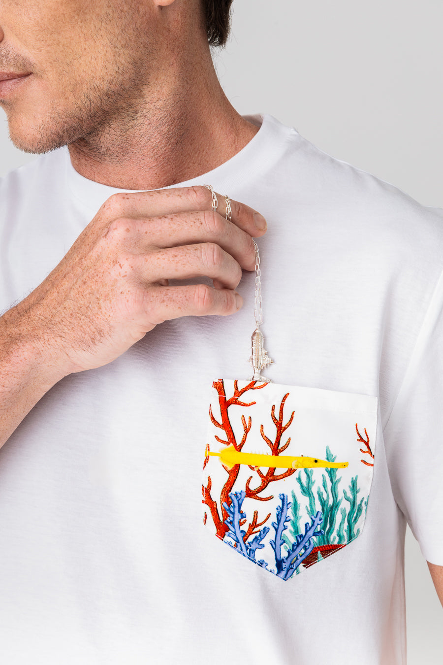 men’s cotton t-shirt pocket vega white