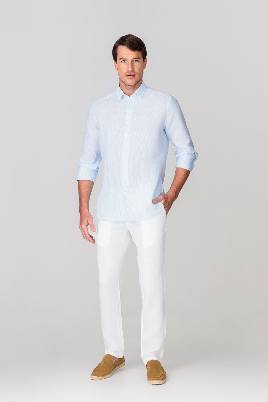 men’s linen shirt stripes blue