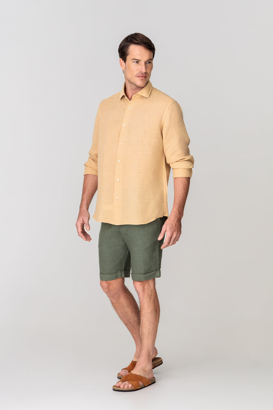men’s linen shirt dark beige basic