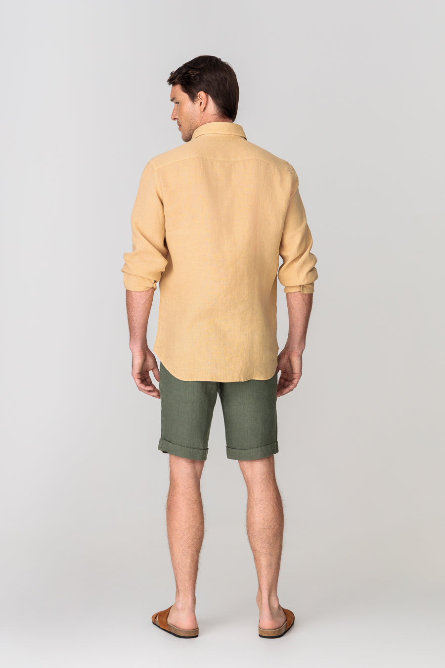 men’s linen shirt dark beige basic