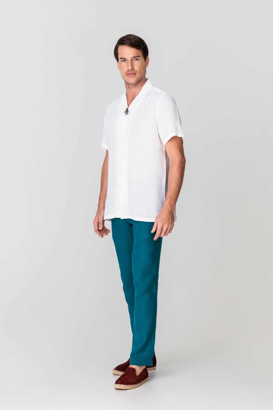 men’s linen shirt bowling white mc