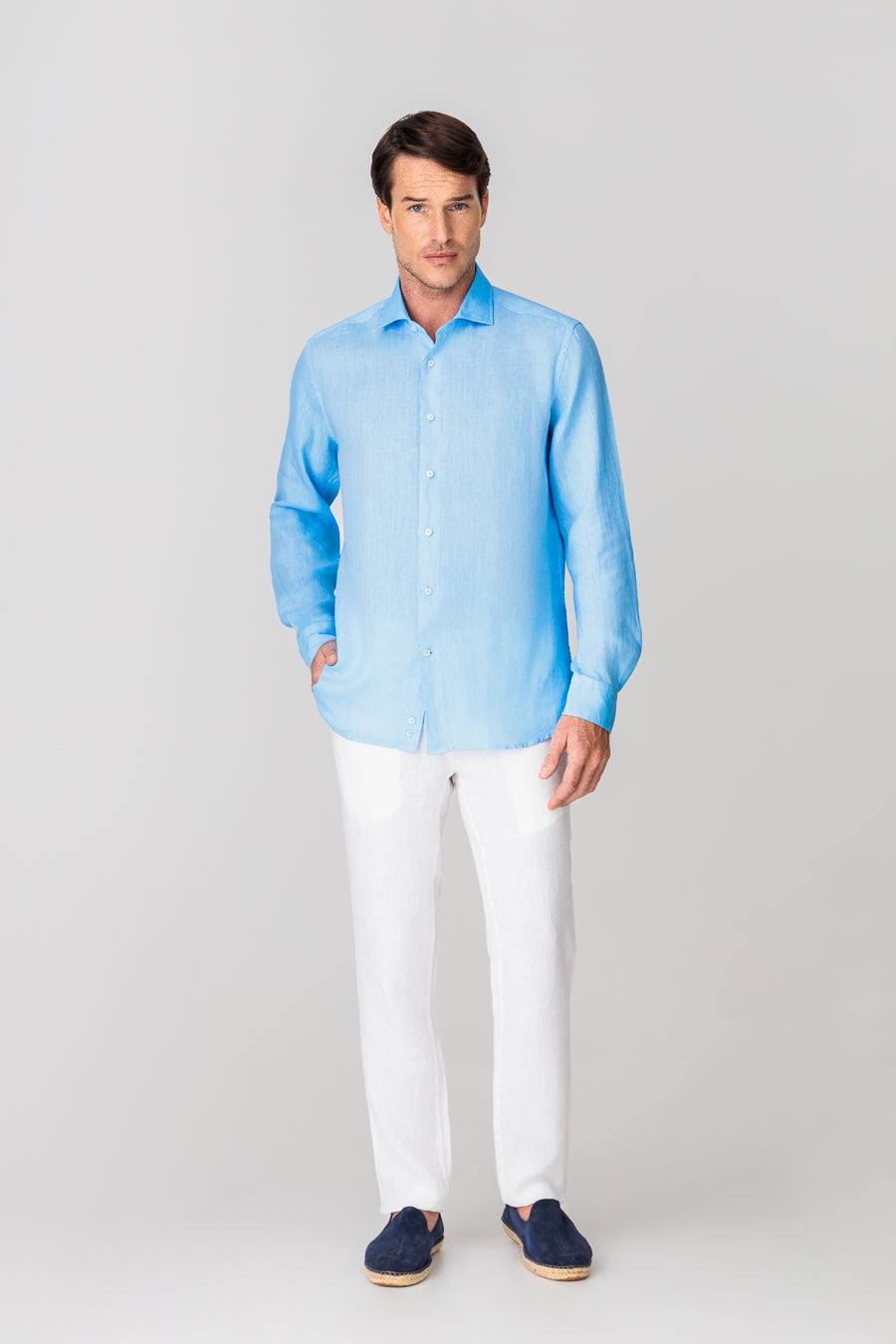 men’s linen shirt sky blue