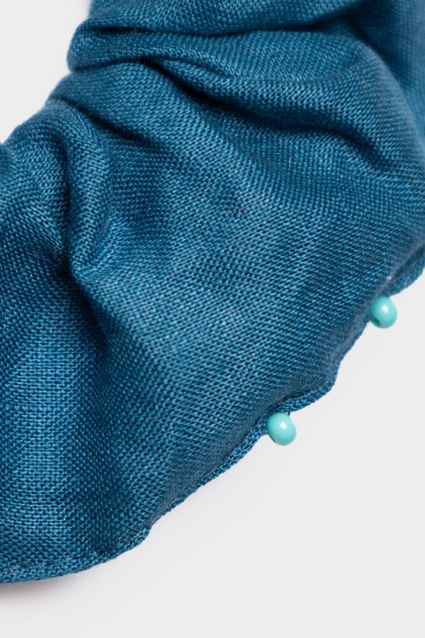 Scrunchie azul de lino para mujer