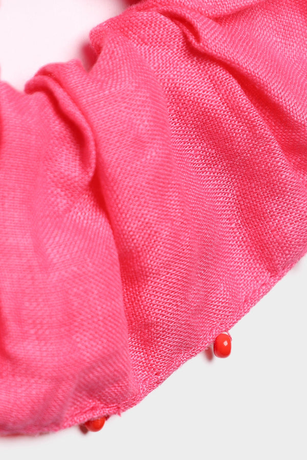Scrunchie rosa de lino para mujer