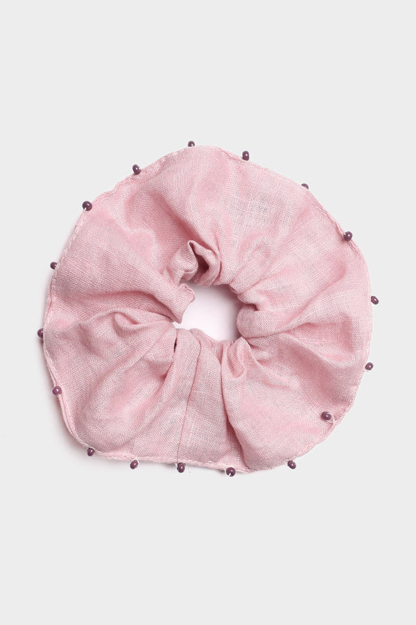 Scrunchie rosa de lino para mujer