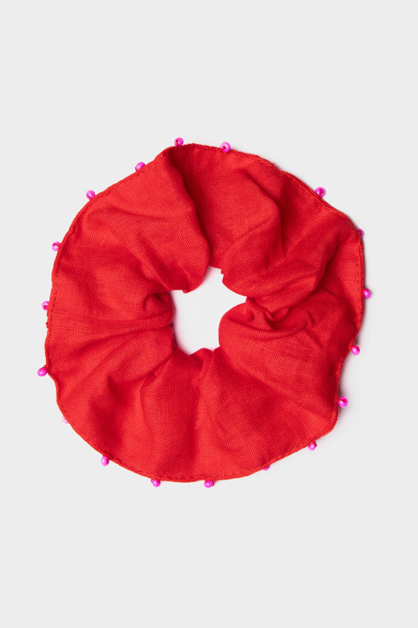 Scrunchie roja de lino para mujer