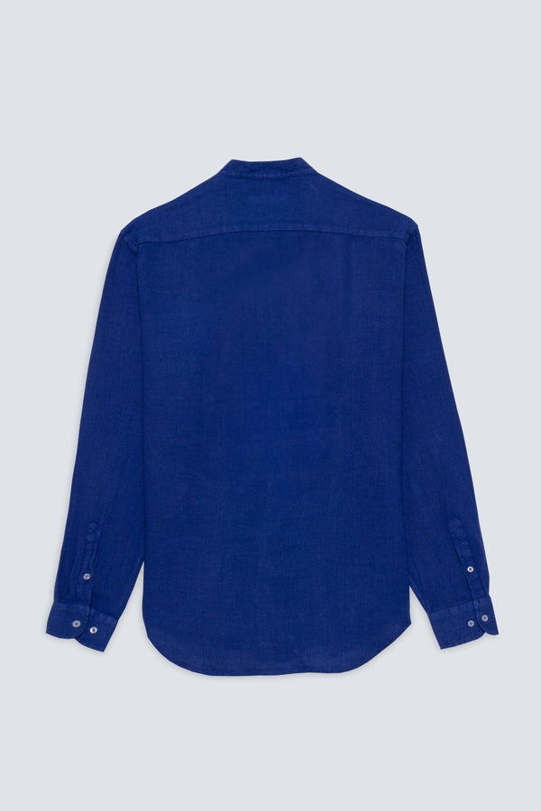 basic linen shirt mao blue ink