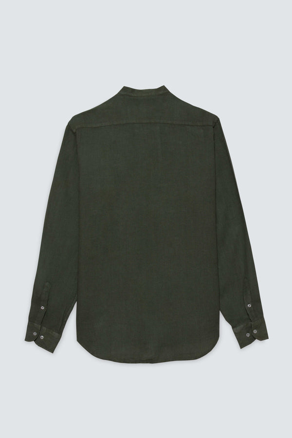 camisa de lino básica mao verde oscuro