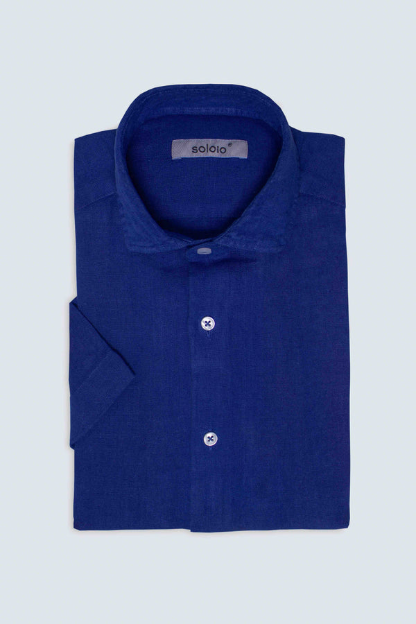 camisa de lino básica tinta azul mc
